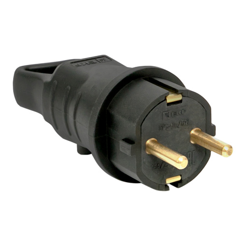 Вилка угловая каучуковая с кольцом 230В, 2P+PE, 16A, IP44 EKF Марс