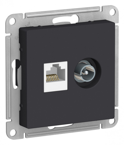 Розетка двойная ТВ + компьютерная RJ45, кат. 5Е, КАРБОН, ATLASDESIGN