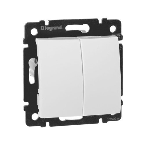 Выключатель 2-клавишный схема 5 10АХ безвинтовые зажимы белый VALENA