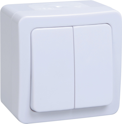 Выключатель 2-клавишный для открытой установки ВС20-2-0-ГПБ IP54 ГЕРМЕС PLUS (цвет клавиши: белый)