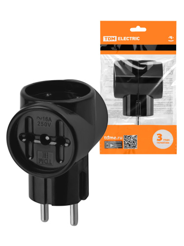 Тройник 3х2П 16А 250B ЕВРО черный "Ретро" (карболит) TDM