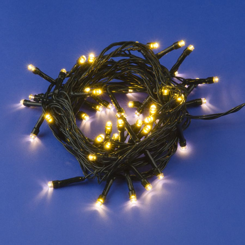 Гирлянда светодиодная, 5м. 50 светодиодов. Теплый белый свет. Провод зеленый. ТМ Uniel