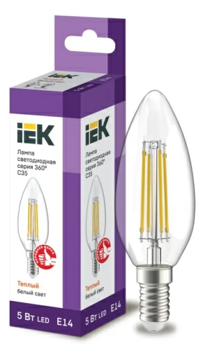 Лампа светодиодная C35 свеча прозр. 5Вт 230В 3000К E14 серия 360° IEK