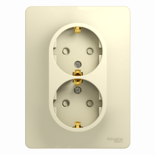 Розетка двойная с заземлением со шторками, 16А, в сборе, БЕЖЕВЫЙ