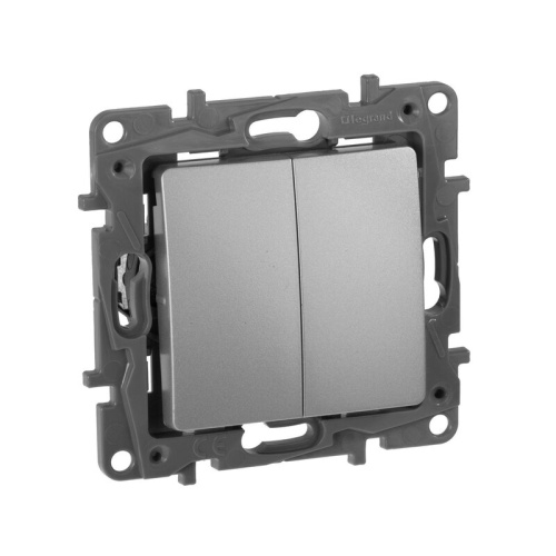 Переключатель 2-клавишный схема 6/2 10АХ безвинтовые зажимы алюминий ETIKA