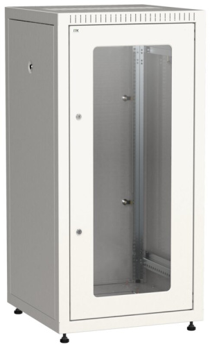 LINEA E Шкаф напольный сетевой 19" 24U 600х600мм стеклянная передняя дверь задняя металлическая серы