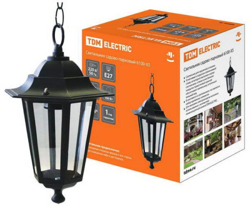 Светильник 6100-05 садово-парковый шестигранник, 100Вт, подвес, черный TDM
