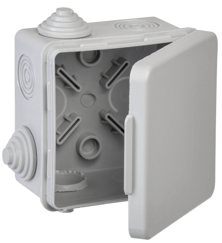 Коробка распаячная КМ для открытой проводки с откидной крышкой 80х80х50мм IP54 4 гермоввода (7035) G