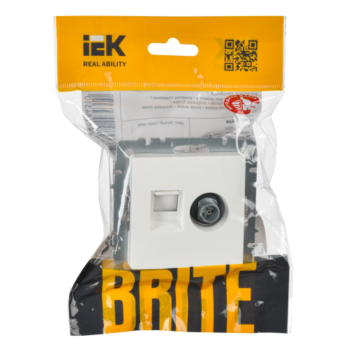 Розетка двойная TV+RJ45 кат.5E РТВ/РК12-БрБ белый BRITE IEK