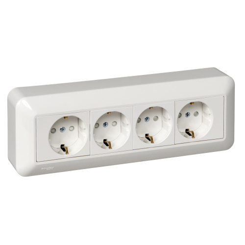 Розетка О/У 4-я с зазем. со шт.МОНТ.ПЛ.16А 250В, БЕЛЫЙ Systeme Electric