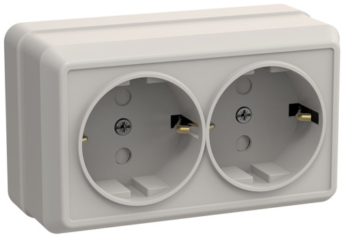 Розетка 2-местная с з/к с защитными шторками для открытой установки 16А РСш22-3-ОКм крем OKTAVA