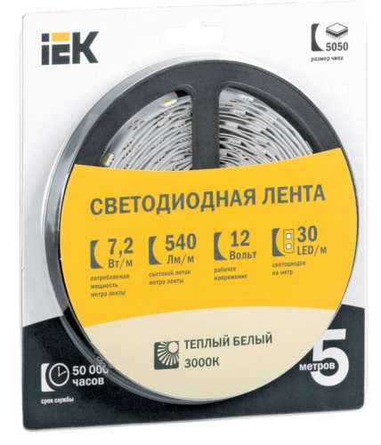 Светодиодная лента 5м  блистер  LSR-3528W-WW120-9.6-IP20-12V IEK